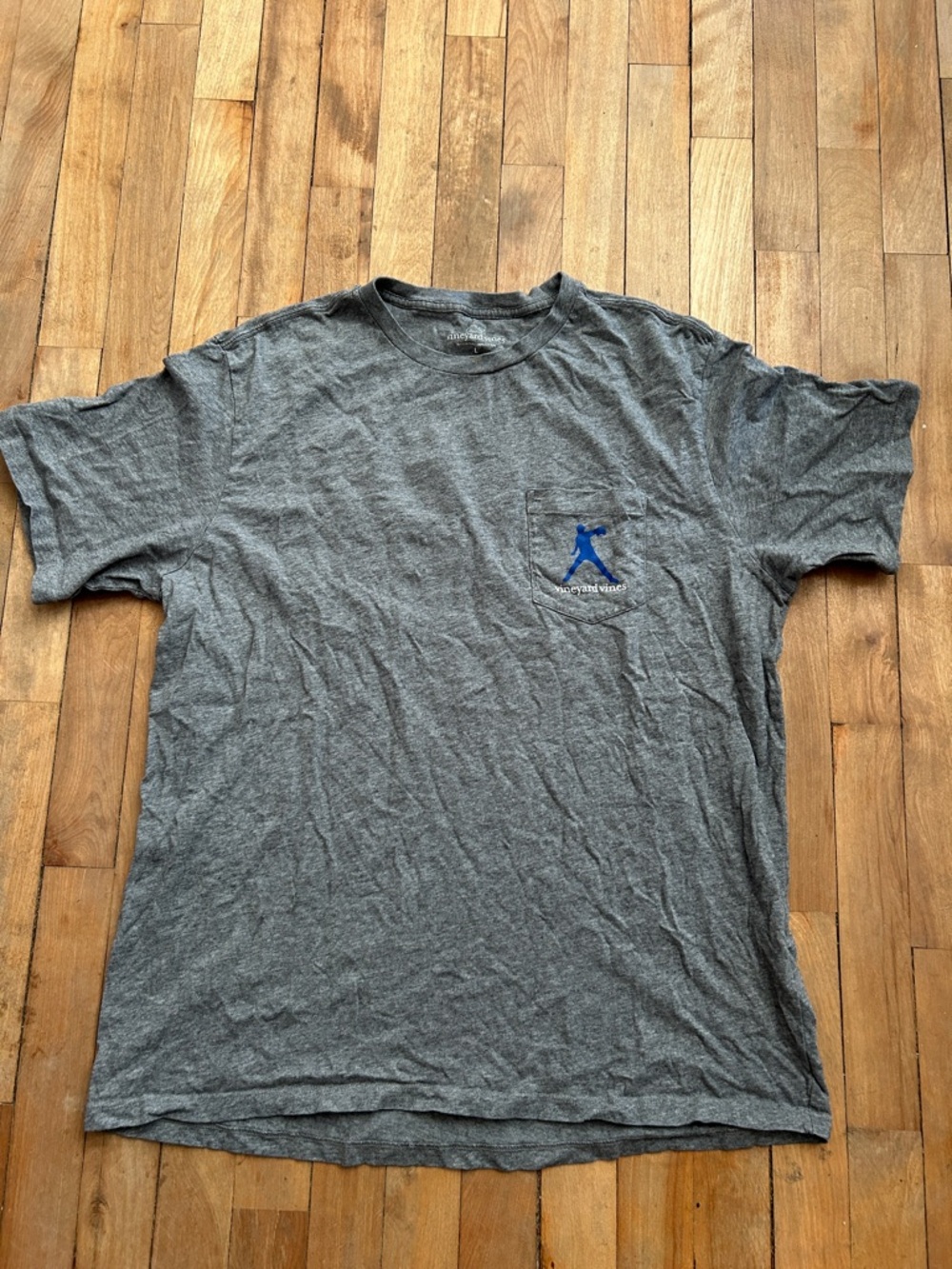 Vineyard Vines Gray Pocket Tee with Blue Pocket Logo - Men's Shirt